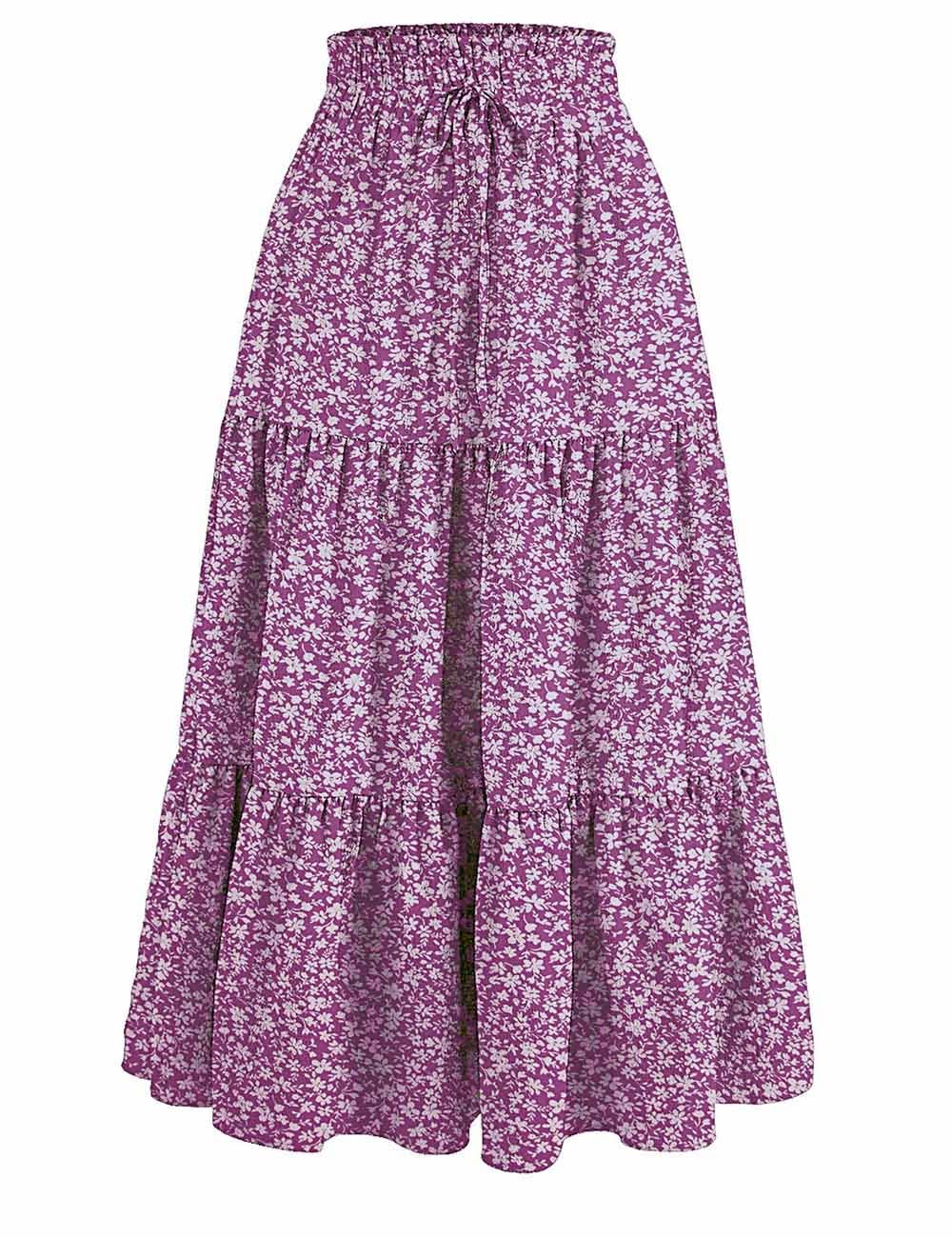 Sweetkama - Wholesale Skirt - Women's - Ladies Boho Elastic Waist Ruched Drawstring Skirt12