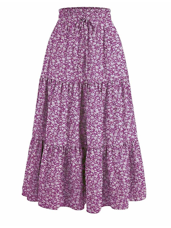 Sweetkama - Wholesale Skirt - Women's - Ladies Boho Elastic Waist Ruched Drawstring Skirt12