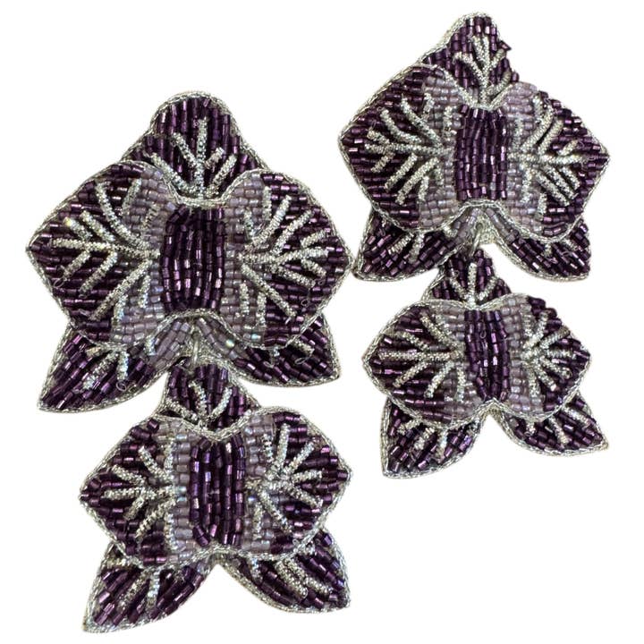 Orchid Beaded Drop Earrings (Purple) for wholesale by Rajani Baker