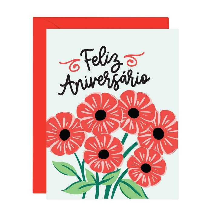 Feliz Aniversário | Anniversary Card in Spanish & Portuguese for wholesale by Lucy Loves Paper