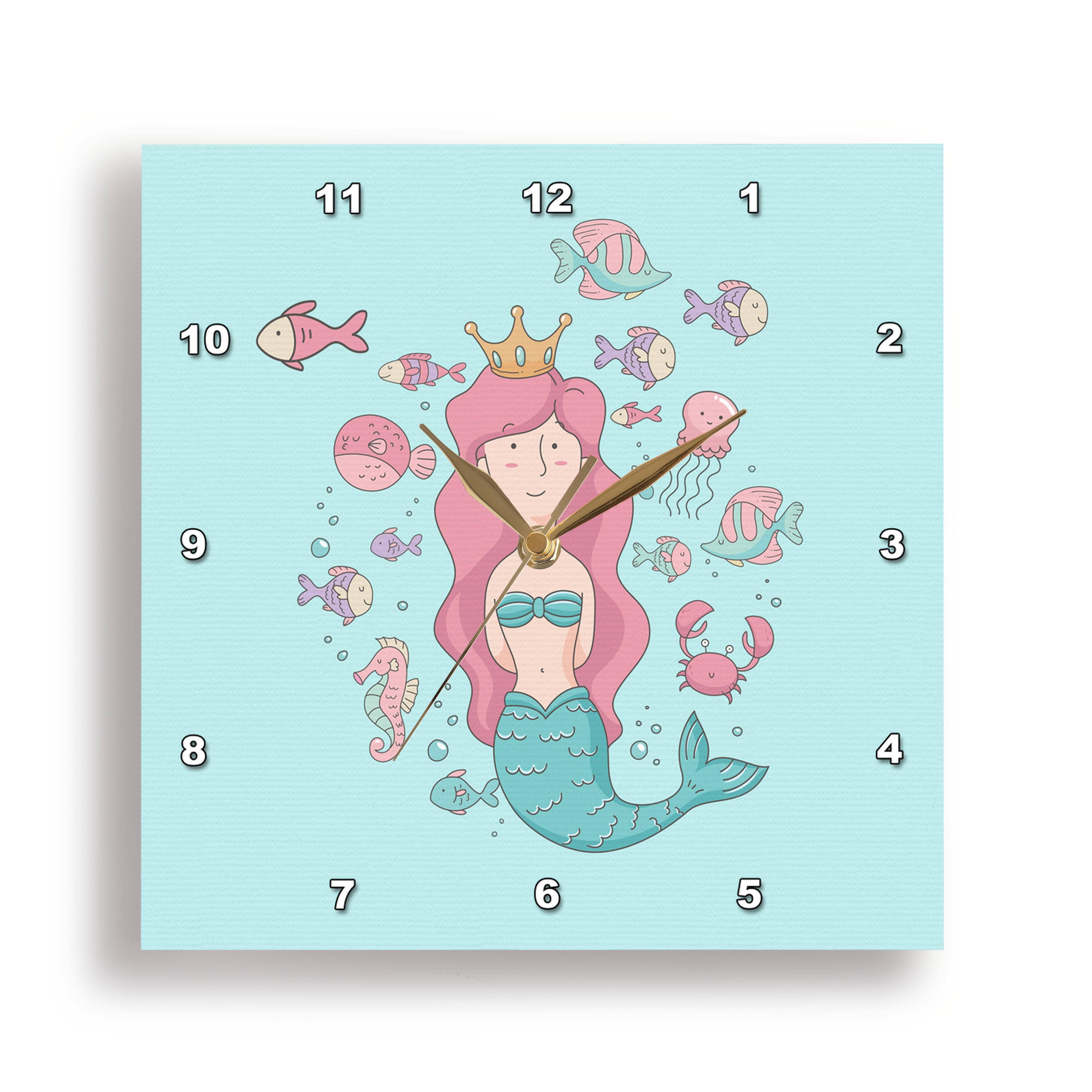 3dRose - Wholesale Wall Clock - 3dRose, Ocean Underwater Mermaid and Swimming Fish Illustration for Kids, Wall Clock