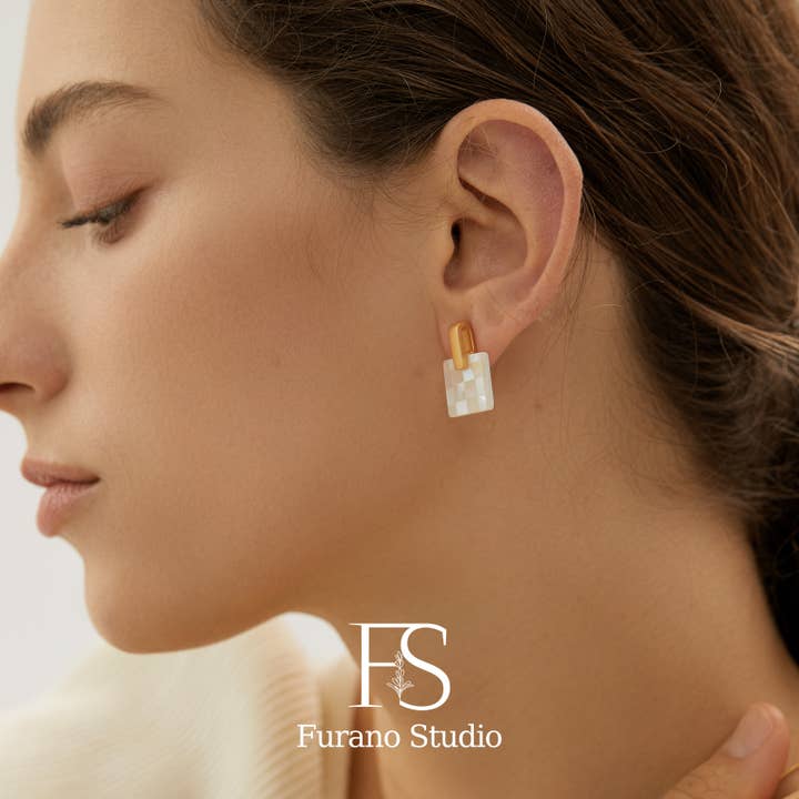 Furano Studio - Wholesale Stud/Post Earrings - White/Rainbow Mother of Pearl Stud Necklace/Stud Earring1