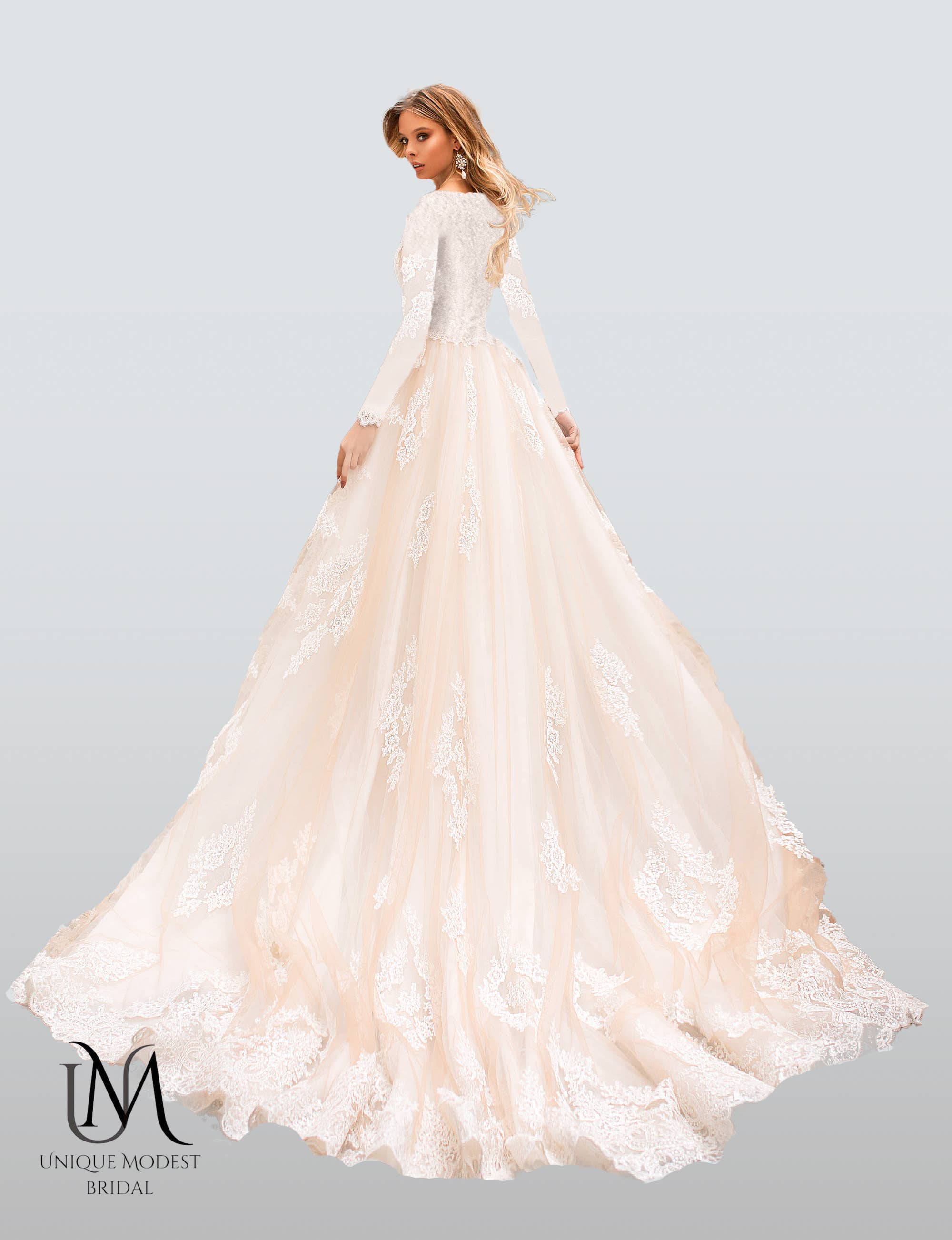 Unique Modest Bridal - Wholesale Gown - Women's - Ariel - Long Sleeve Elegant Mermaid Modest Wedding Dress2