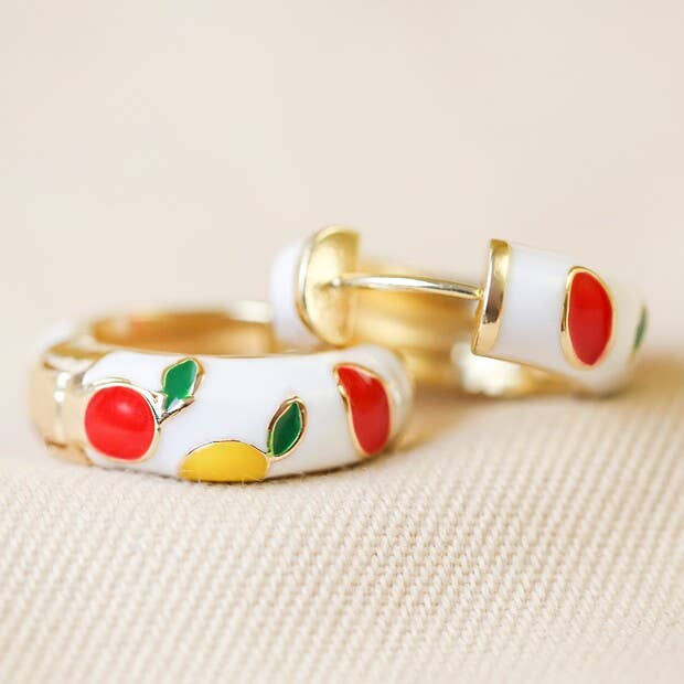 Lisa Angel - Wholesale Hoop Earrings - Colourful Cloisonné Fruits Hoop Earrings in Gold0