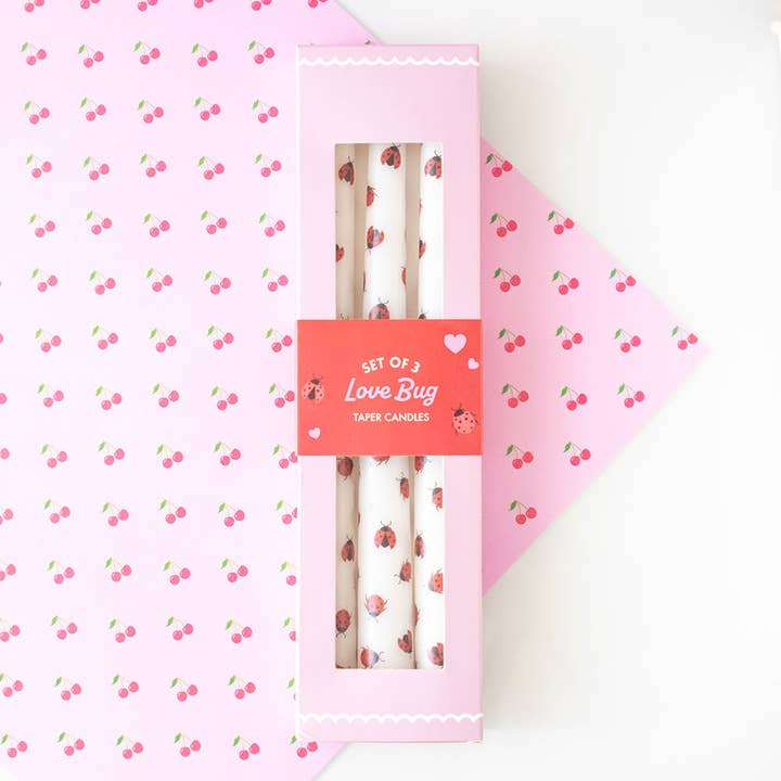 Something Different Wholesale - Wholesale Tapered Candle/Candlestick - Set of 3 Love Bug Ladybug Valentine Taper Candles