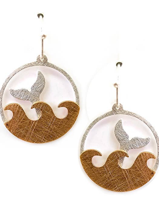 ( A687 ) MERMAID TAIL AND WAVE EARRING - BRASS METAL for wholesale by Jewelry Max