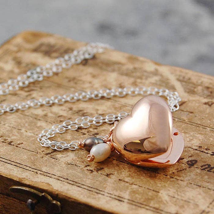 Otis Jaxon London – wholesale Locket necklace – Rose Gold Heart Locket with Pearls4