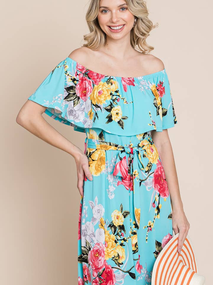 ETD-694 Floral Maxi Dress with Belt for wholesale by Emerald Collection