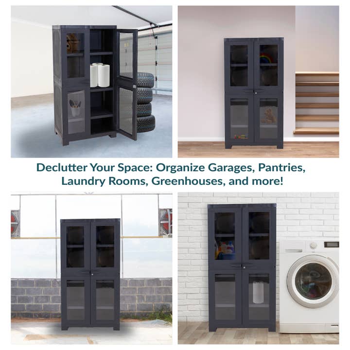 Sunnydaze Decor - Wholesale Cabinet - Charcoal Window-Front Cabinet w/ Adjustable Shelves
