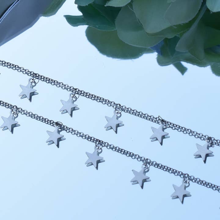 Silver Star Choker Necklace Stainless Steel for wholesale by Athena’s Art Cove