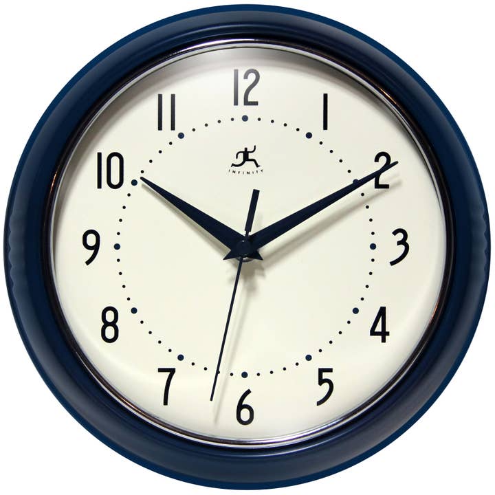 Infinity Instruments - Wholesale Wall Clock - Retro Round Navy Blue Indoor Wall Clock 9.5 Inch
