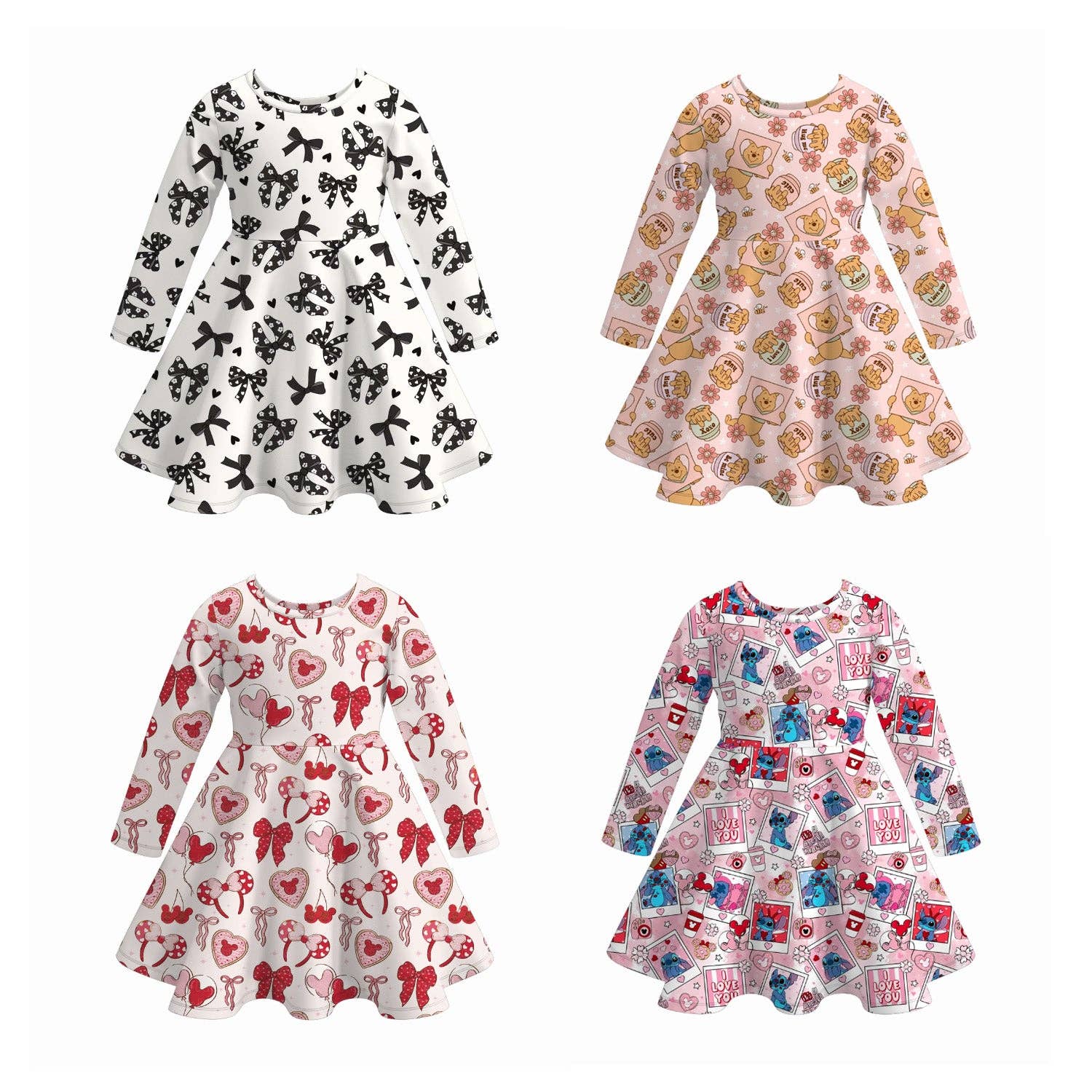 Auraquise - Wholesale Dress - Kids - 2026 Valentine's Day Spring Bow Heart Print Girls Twirl Dress4