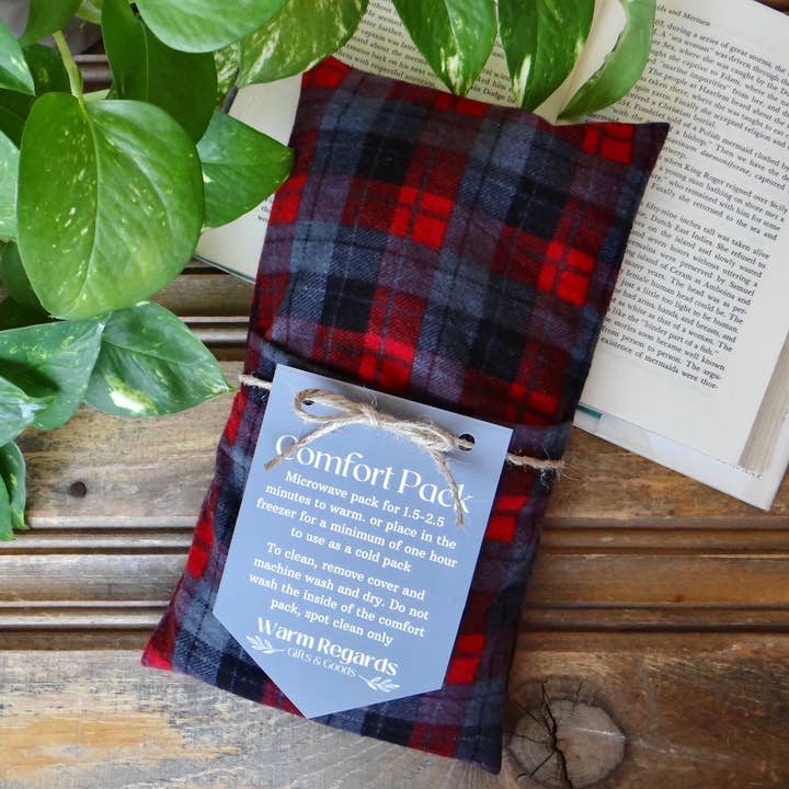 Washable Microwavable Heating Pad Beige Red and Grey Plaid for wholesale by Warm Regards LLC
