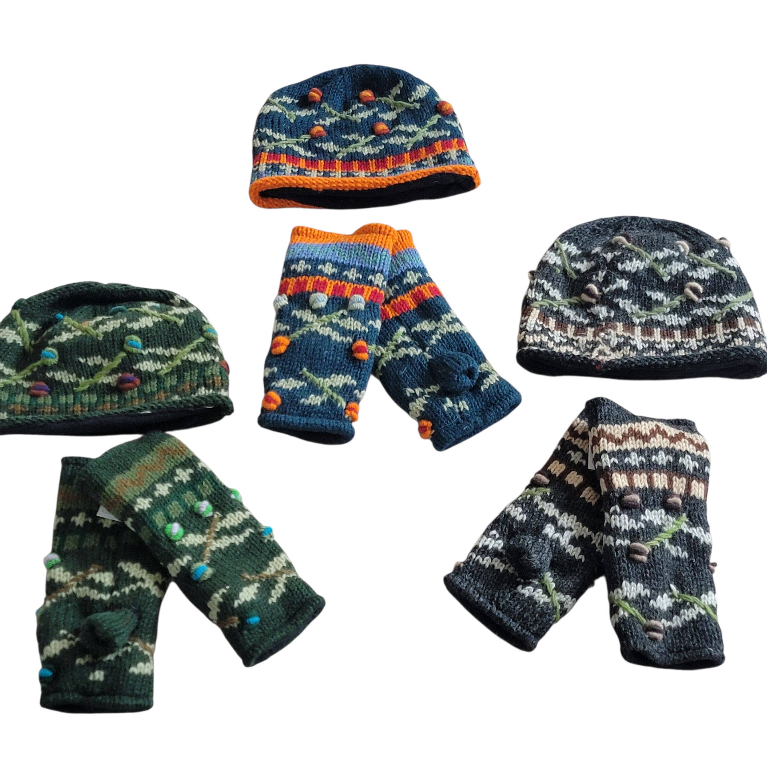 Evergreen Guardian Imports - Wholesale Beanie - Women's - H-31 & G-32 Set Of Hat& Handwarmers Embroidered Flower Stems