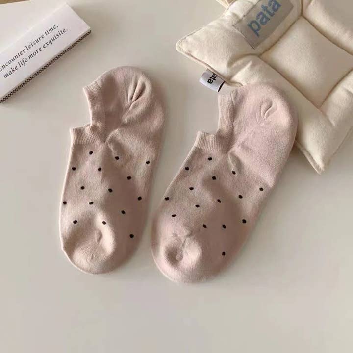 Sweetkama - Wholesale Socks – Women's - Ladies Color Block Polka Dot Knit Boat Socks SKAS500063