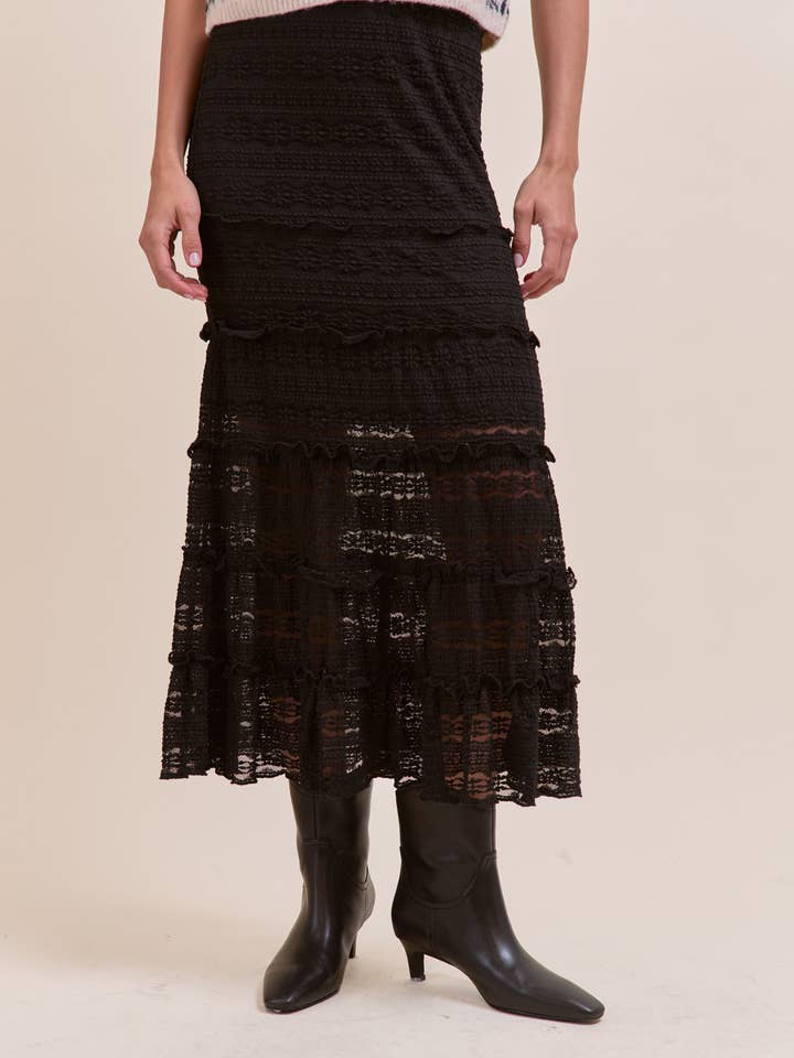 &MERCI - Wholesale Skirt - Women's - LACE TIERED RUFFLE TRIM MERMAID MIDI SKIRT MSK43952