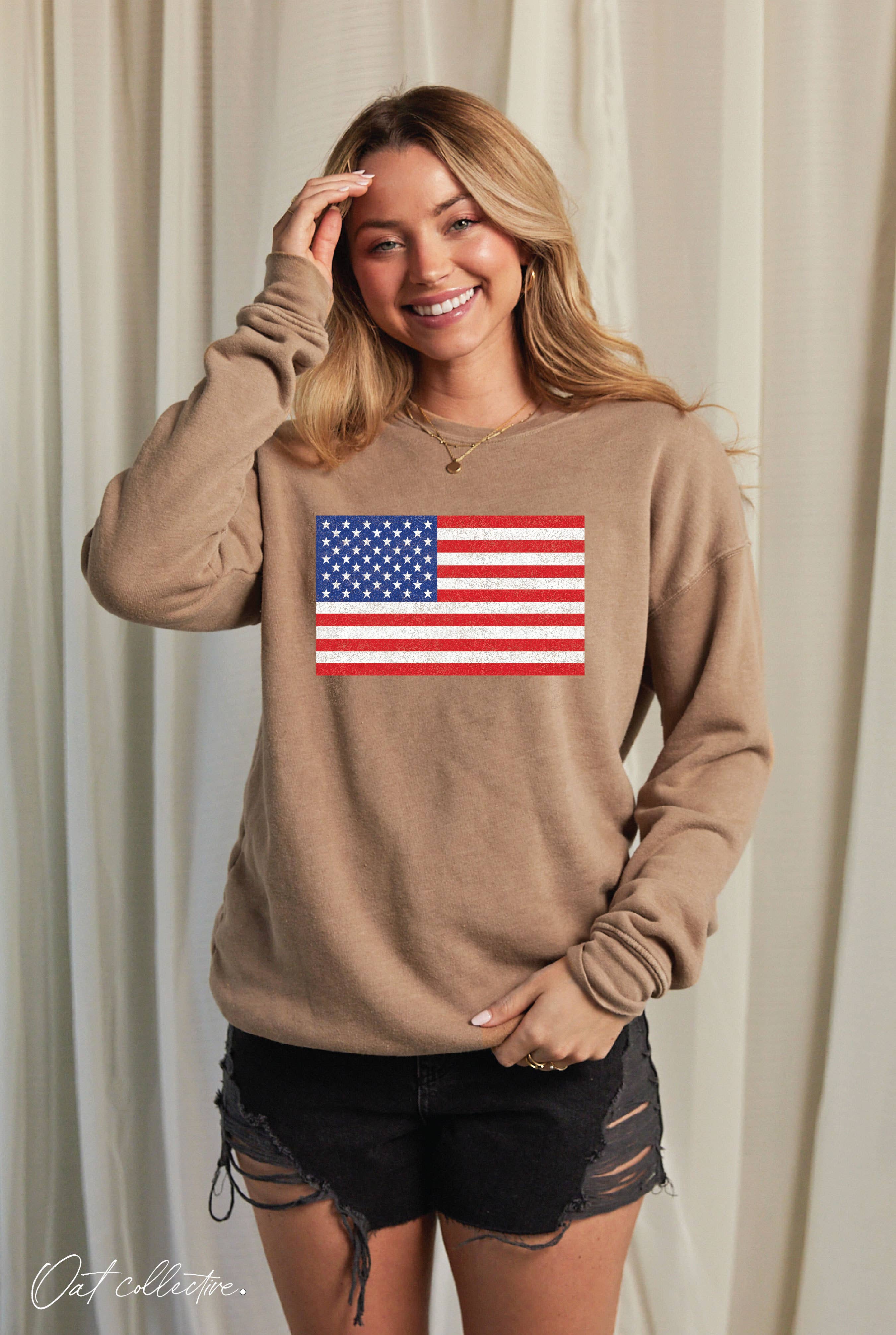 OAT COLLECTIVE - Wholesale Graphic Sweatshirt - Women's - USA FLAG Mineral Graphic Sweatshirt 1