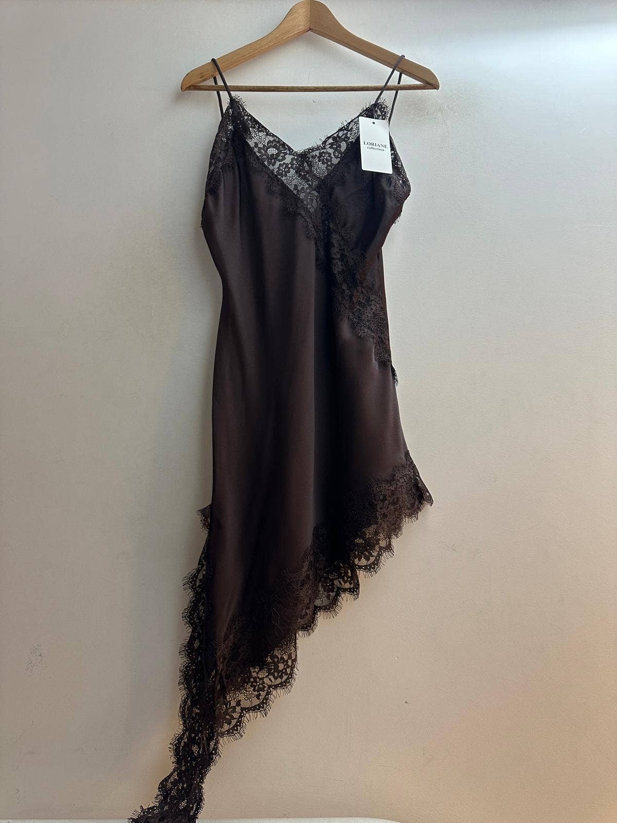 LORIANE - Wholesale Dress - Women's - 7439 Asymmetrical Short Strap Satin Dress3