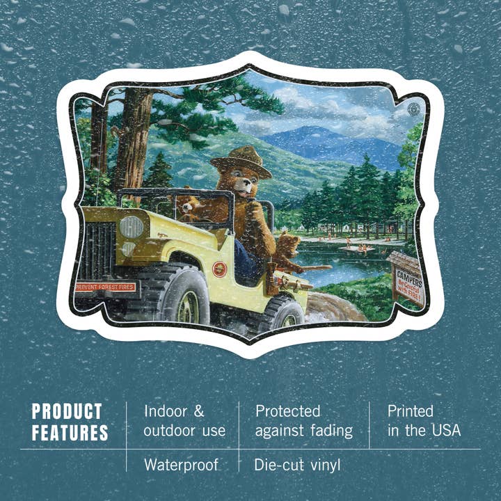Lantern Press - Wholesale Sticker - STICKER Smokey Bear, Leaving in SUV, , Vintage Poster