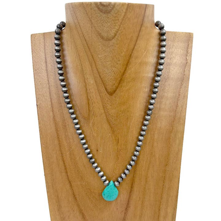 NKZ230930-16 Perles Navajo en argent de 16 pouces 6 mm avec collier en forme de larme bleu turquoise pour la vente par Western Elite Jewelry