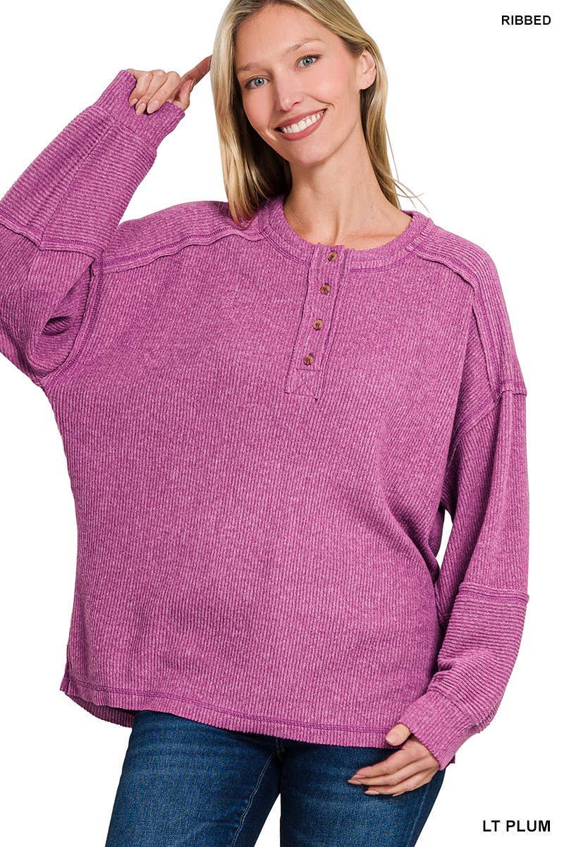 Vanilla Monkey - Wholesale Knit Sweater - Women's - Ribbed Brushed Hacci Melange Henley Sweater9
