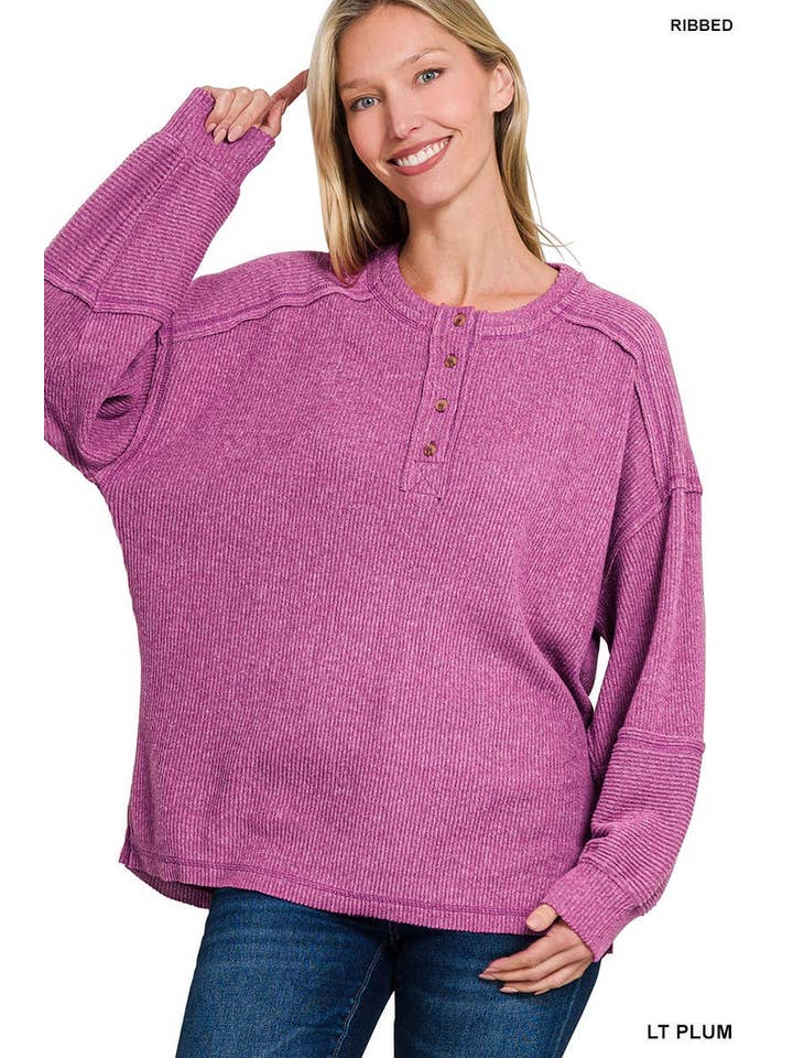 Vanilla Monkey - Wholesale Knit Sweater - Women's - Ribbed Brushed Hacci Melange Henley Sweater9