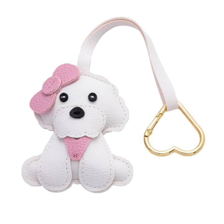 Leather Pink Puppy Little Dog Bag Charm ✦ BC-21WB138 for wholesale by Simply Jewels
