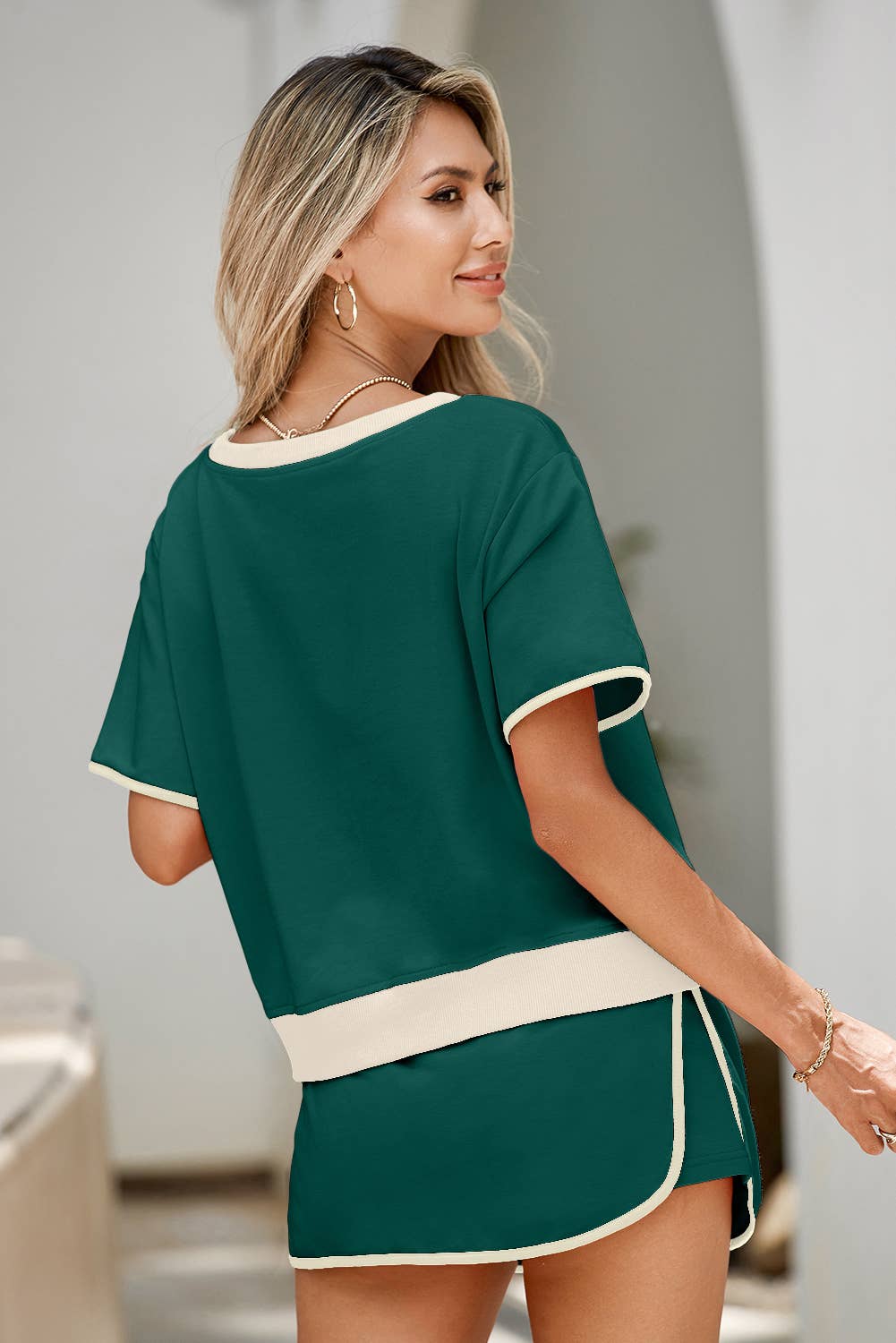 Little Daisy Closet - Wholesale Top & Skirt Set - Women's - LDC Colorblock Edge Drop Shoulder T Shirt and Skirt 2Pcs Set3