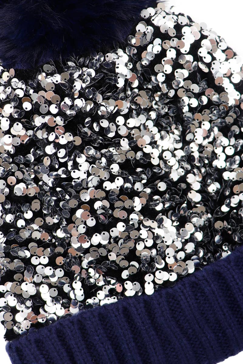 Cap Zone - Vente Bonnet – femme - Bonnet à pompon en tricot à paillettes métalliques Beazzled5