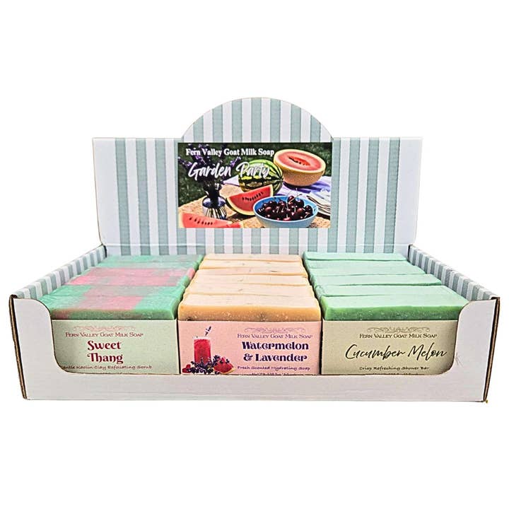 Garden Party POP Display Box 2 for wholesale by Fern Valley Goat Milk Soap