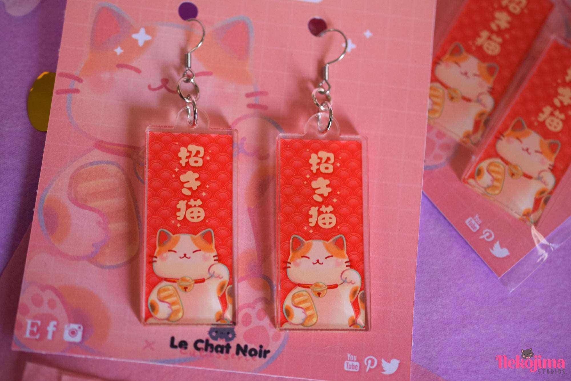Nekojima Studios - Wholesale Dangle Earrings - Kawaii Acrylic Earrings Bob the Lucky Cat7