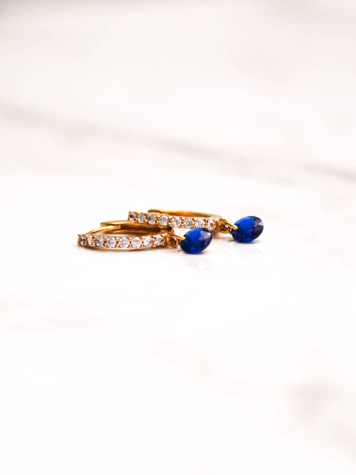 BON BON CIRCLE HUGGIES- BLUE SAPPHIRE DANGLE EARRINGS for wholesale by Native Gem