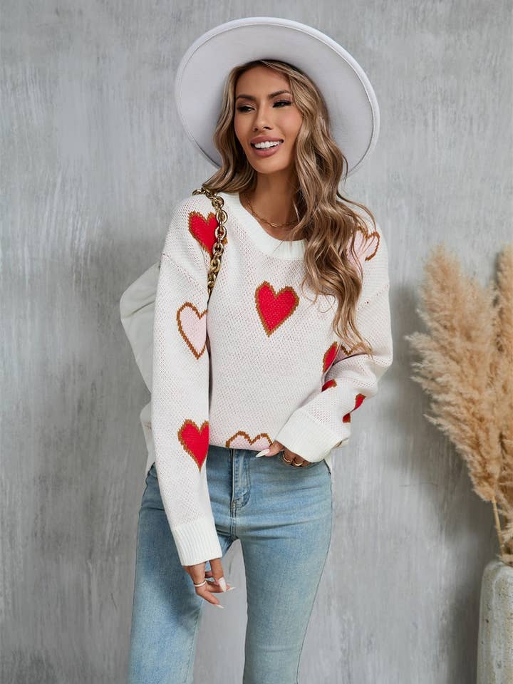 NINEXIS - Wholesale Knit Sweater - Women's - CWOSWL5782_CONTRAST VALENTINE'S DAY HEART PEACH SWEATER