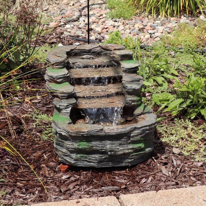Sunnydaze Decor - Wholesale Outdoor Ornament/Decor - Shale Falls Outdoor Water Fountain with Lights - 13.75 in4