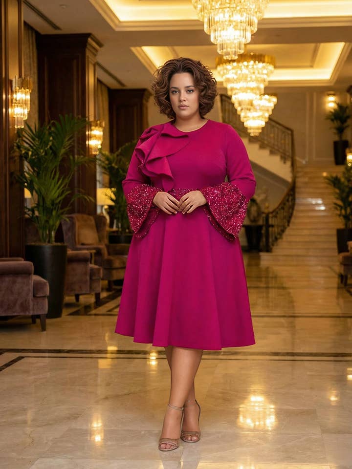 Embellished Waist Ruffle Midi Dress for wholesale by J2 FASHION