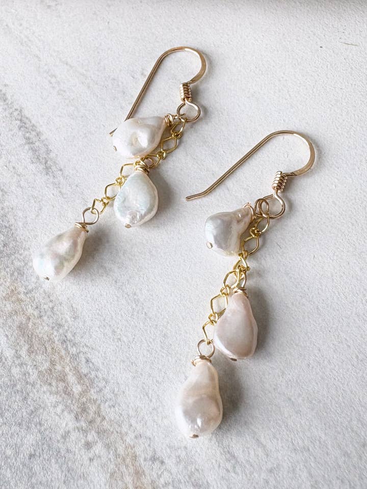 Keshi Pearl Cluster Dangle Earrings for wholesale by Quinn Sharp Handmade