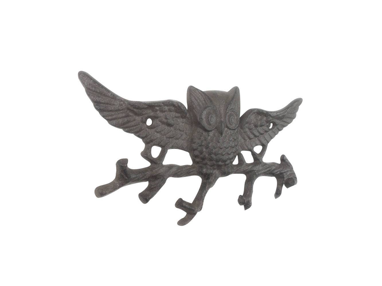 Hampton Nautical - Wholesale Wall Hook - Cast Iron Flying Owl Landing on a Tree Branch Decorative Metal Wall Hooks 7.5"2