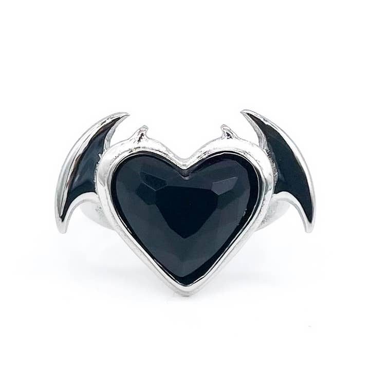Mysticum Luna - Wholesale Cocktail/Statement Ring - Nocturnal Succubus Ring | Bat Wings Black Gem Gothic