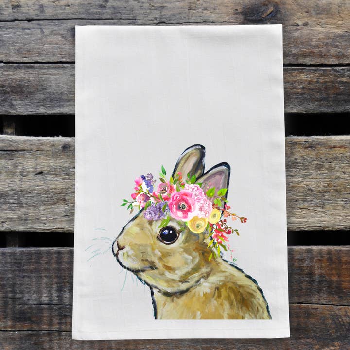 Torchon lapin Marron Fleur de printemps, serviette de lapin pour la vente par Hippie Hound Studios