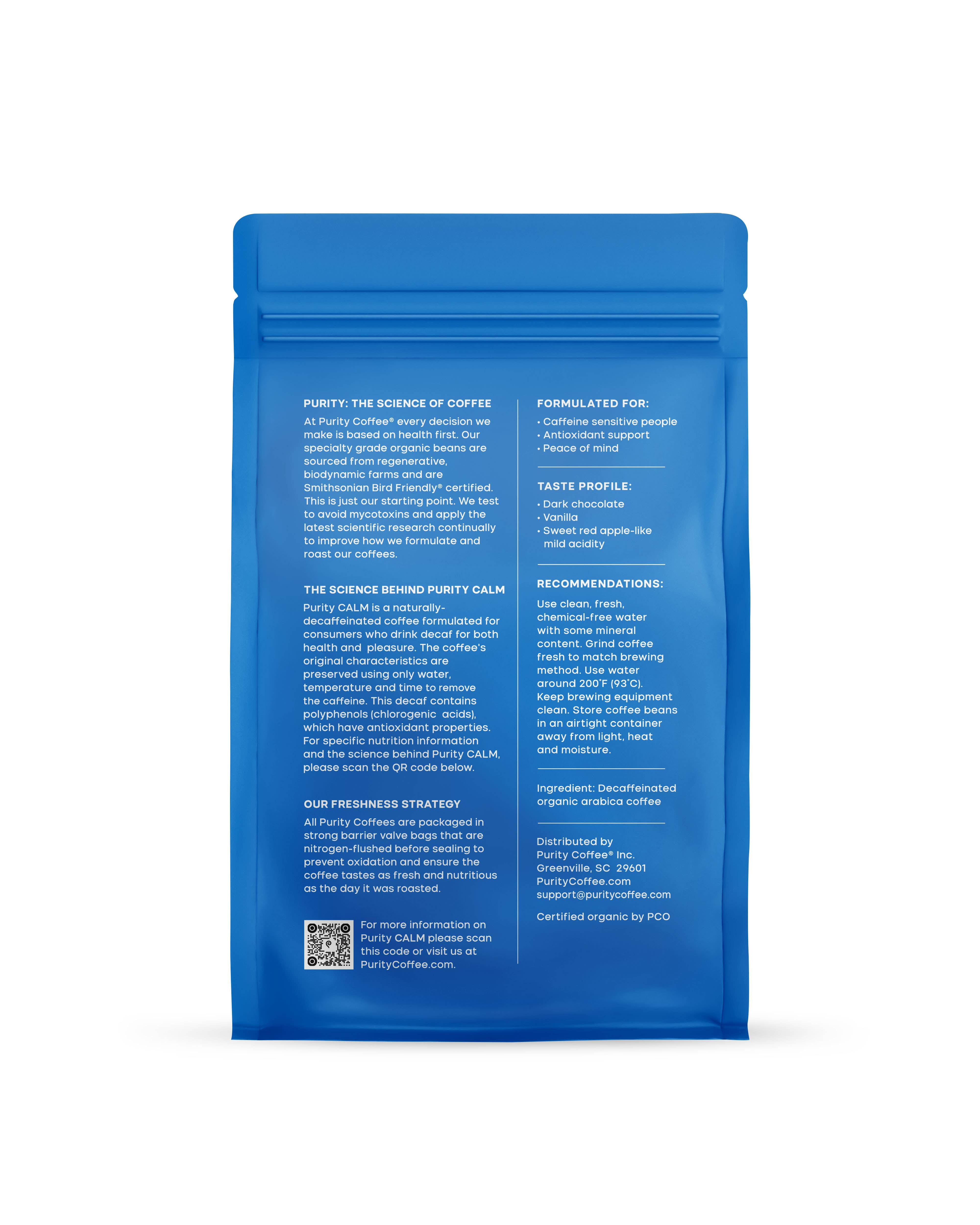 Purity Coffee - Wholesale Coffee Beans - CALM: Decaf Whole Bean Coffee - 12oz Bag1