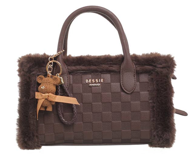 Bessie London - Wholesale Top Handle Bag - Women's - TEDDY FURRY BARREL BAG12