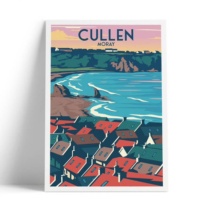 Cullen Moray Print - Scottish Travel Poster -Three kings for wholesale by Printagonist
