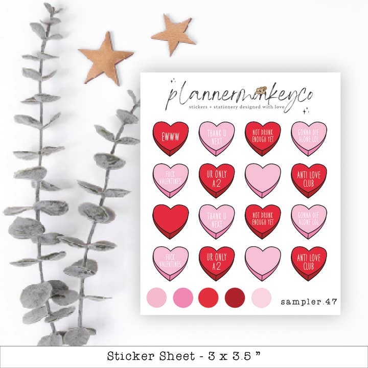 Campionatore di Adesivi Piccoli a Forma di Cuore con Conversazioni Vivaci per la vendita all'ingrosso da parte di Plannermonkeyco