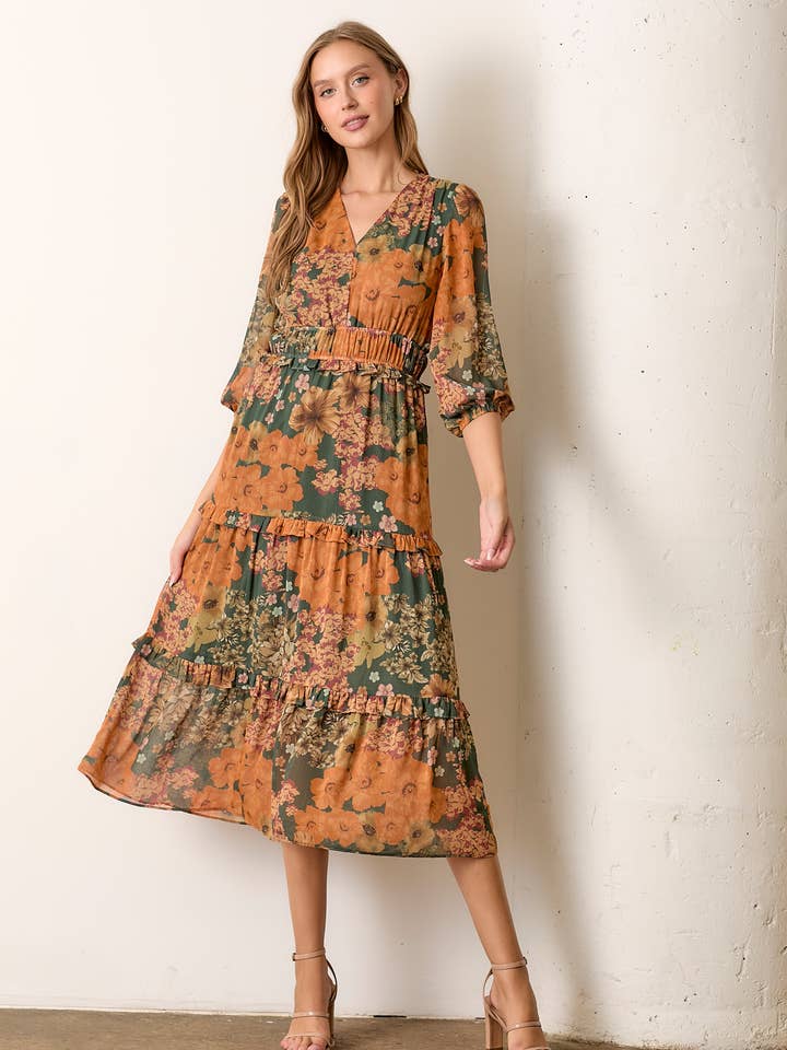 GROSSES KLEID MIT BLUMENDRUCK für den Großhandel von Polagram by Wellmade USA