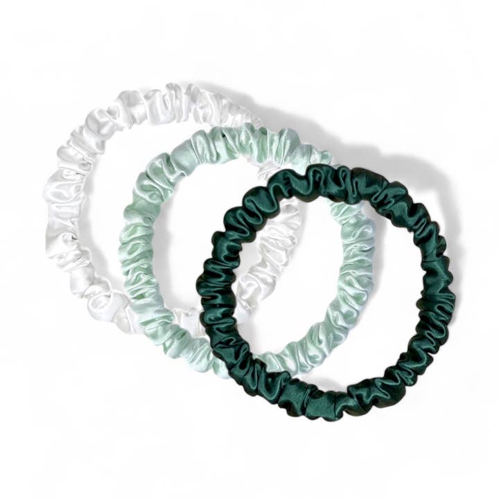Skinny Silk Scrunchie Set - Pine Pack for wholesale by HoneyLux