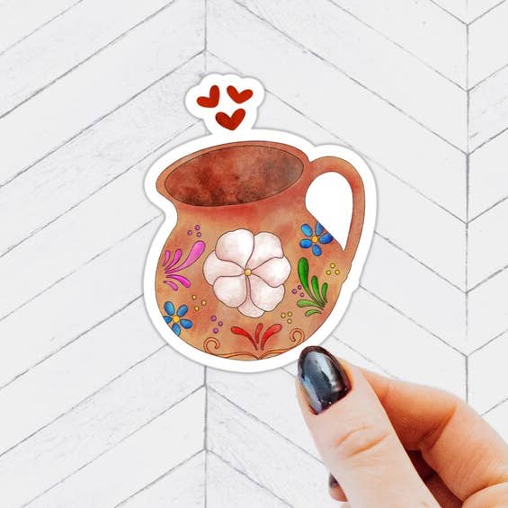 Cantarito Taza De Barro Vinyl Sticker for wholesale by Quirky Latina Co