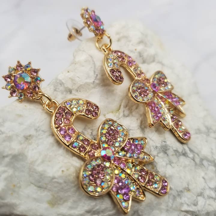 The Pretty Jewellery - Venta al por mayor Pendientes colgantes - Pendientes navideños con forma de bastón de caramelo con purpurina1