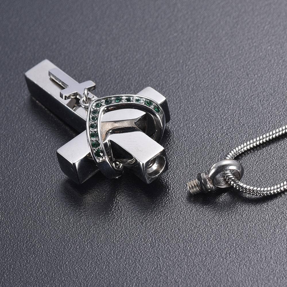 Cherished Emblems – wholesale Pendant/charm necklace – Silver Cross & Rhinestone Rosary Cremation Urn Necklace3