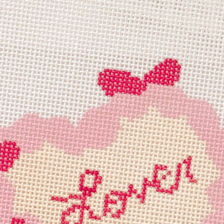 Cotswold Co Designs - Wholesale Embroidery/Cross Stitch Supplies - Coquette Bow Heart Cake Needlepoint Canvas | 4” 18 Mesh Coquette Needlepoint Design | Valentine’s Day Bow Cake3