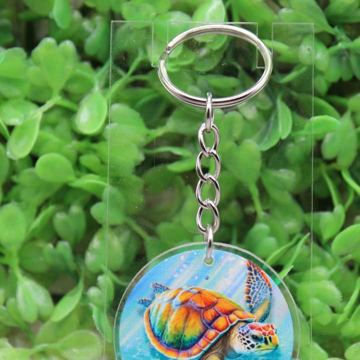 Porte-clés rond en acrylique Tortue de mer pour la vente par Hylidae Boutique